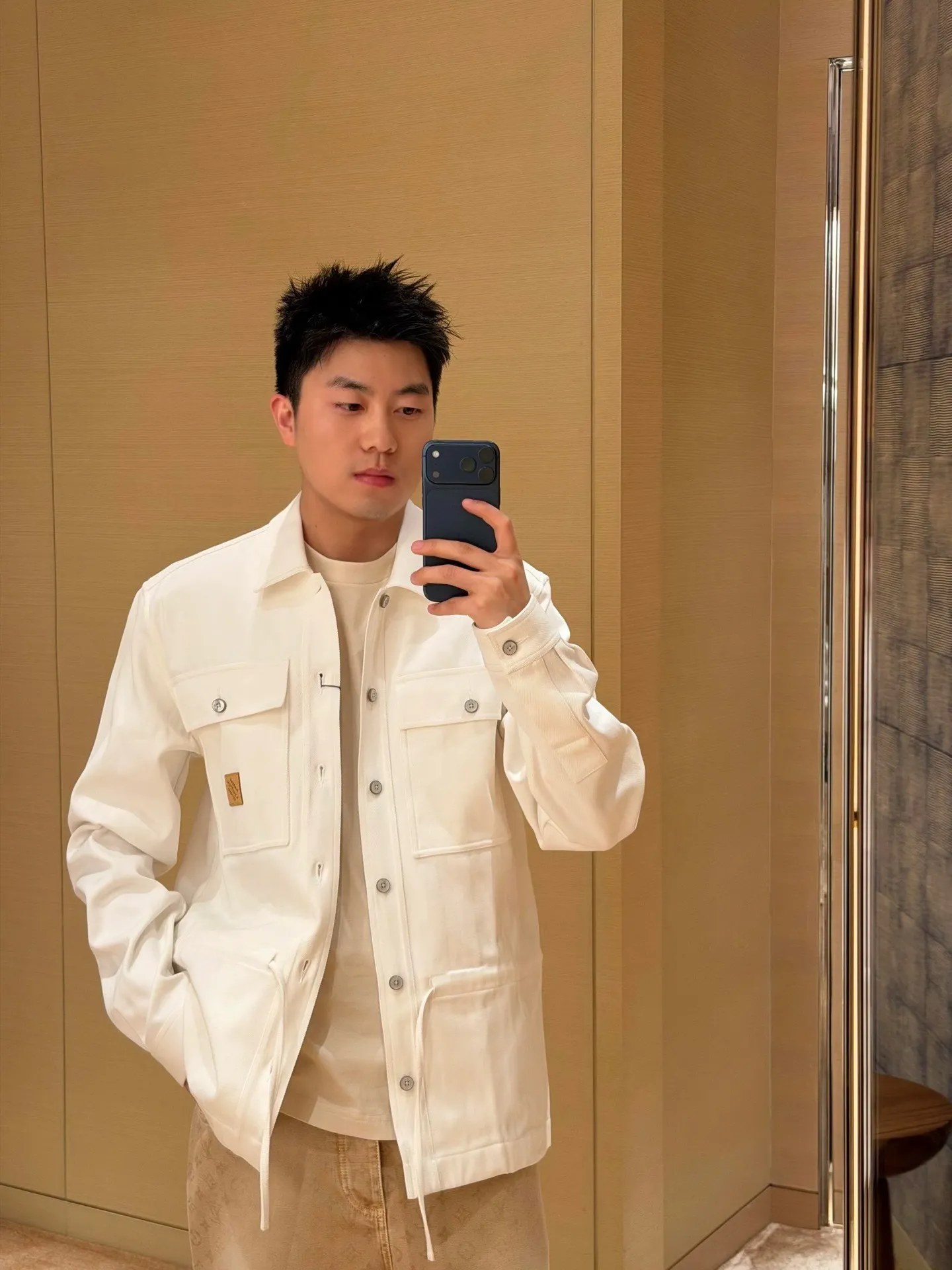Louis Vuitton/Louis Vuitton leather label printed shirt jacket